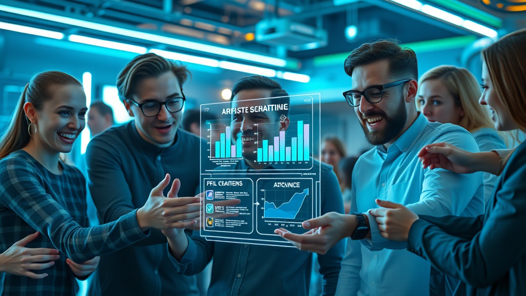 digitales marketing für marken mit wirkung - futuristic marketing team engaging with AR and AI-driven campaigns