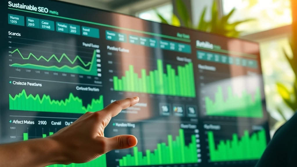 Digital dashboard showing sustainable SEO metrics and eco-friendly analytics