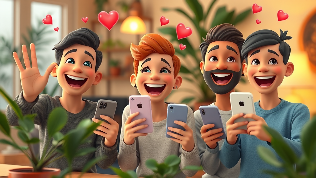 inhaltsoptimierung für markenwirkung: Glückliche Kunden nehmen per Video begeistert an User Generated Content teil, warme Atmosphäre mit Pflanzendekoration.
