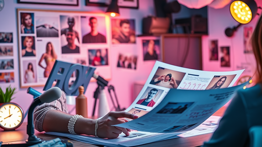 Influencer visualisiert Social-Media-Kampagne für Kleinstunternehmen mit Impact, kreative Storyboard-Entwürfe.