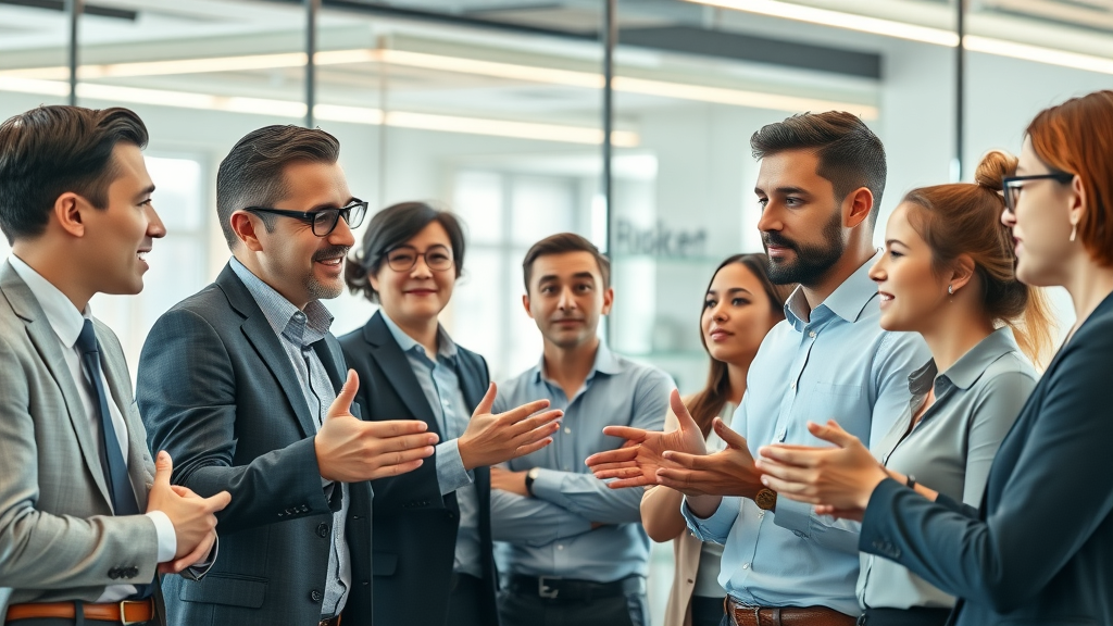 Brand tone of voice reflected by professional business team collaborating in modern office