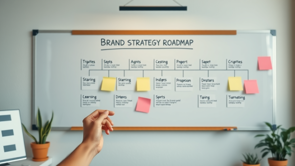 brand strategy roadmap for wirkungsvolles markenmarketing, clean and structured workspace with marketing steps visualized