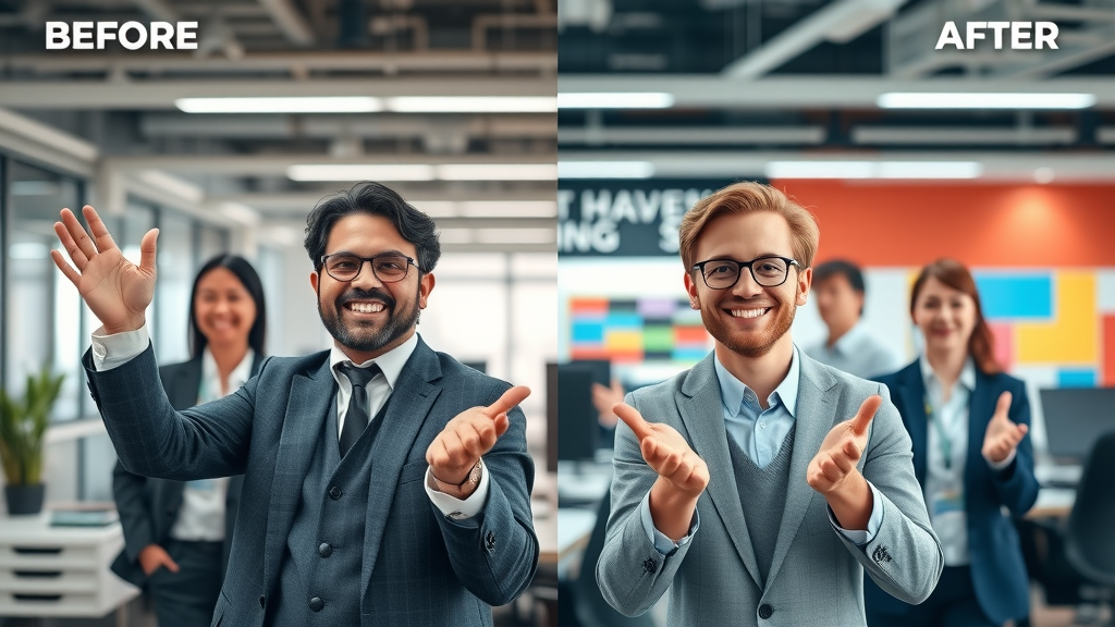 business before and after rebranding split-screen
