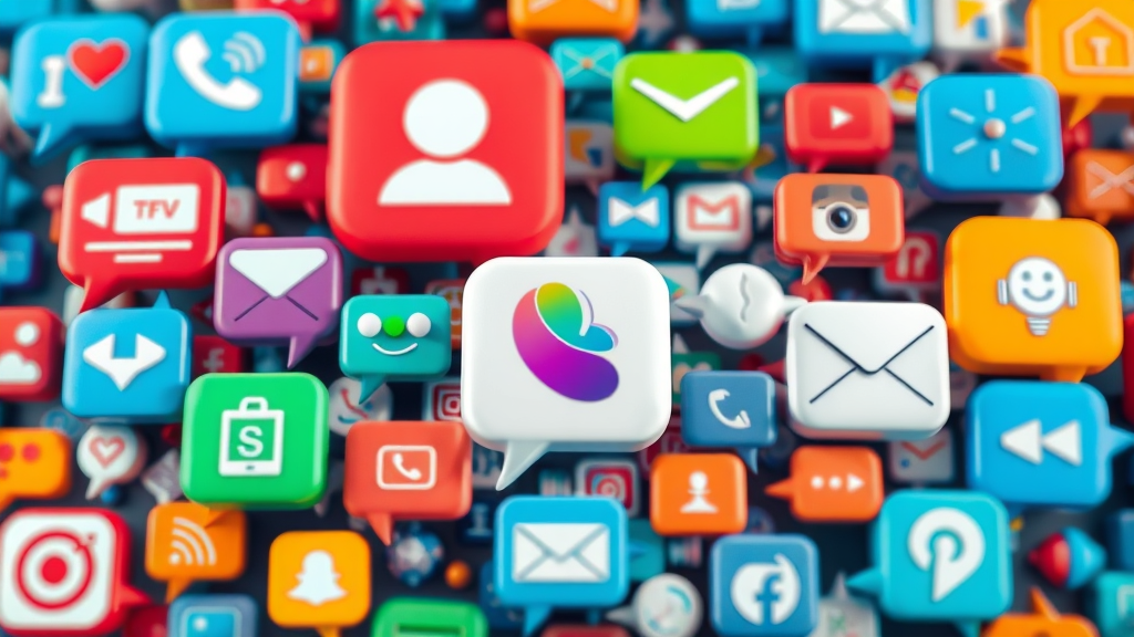 colorful collage of digital communication icons, exploring various communication channels