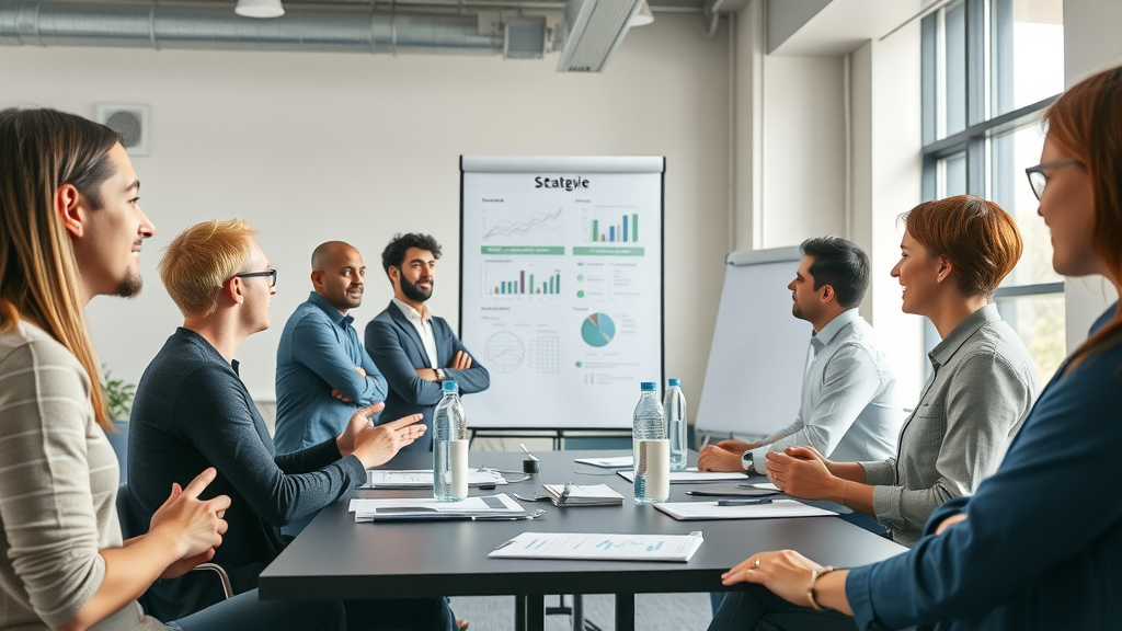 einladender Workshop-Raum mit engagierten Kleinstunternehmern, moderne Engagement-Optimierung für Kleinstunternehmen mit Impact