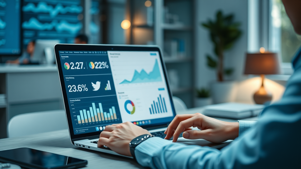 Statistik zur Wirkung der Erstellung von Inhalten für soziale Medien, Analyse von digitalen Engagement-Daten, zeitgemäßes Büro