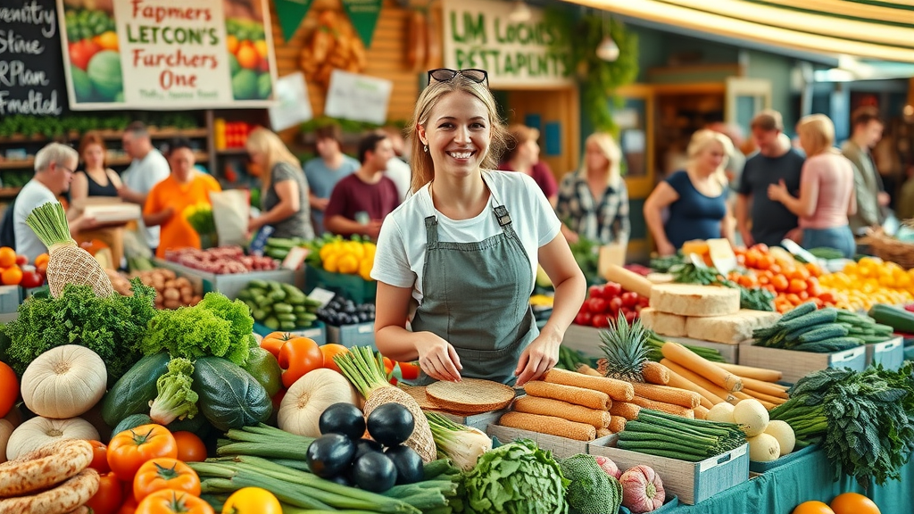 Bio metzgerei market stand with fresh organic meats, cheeses, and produce
