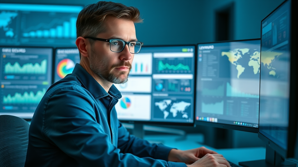 keyword research local seo Marketer analysiert SEO Tools am Monitor