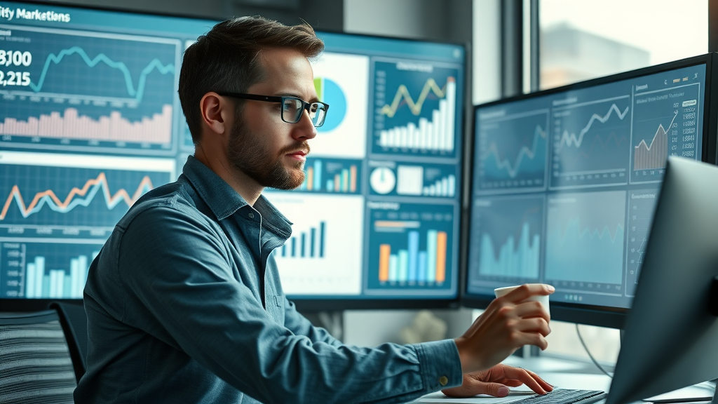 digital analytics dashboard for social media marketing, marketer analyzing kpis