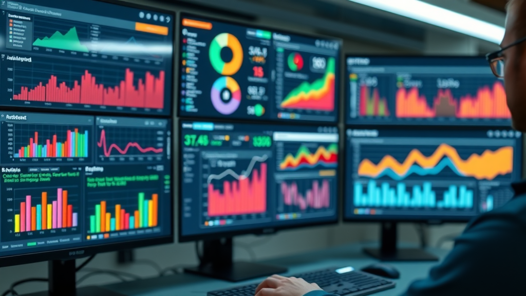 social-media-analyse, colorful KPI graphs and statistics on a professional digital dashboard workspace