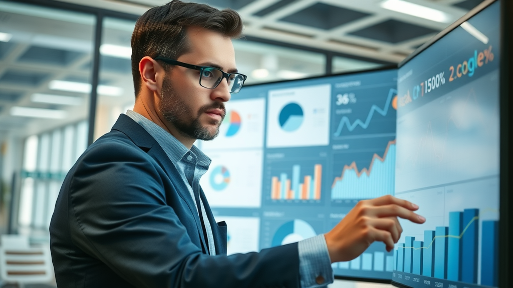 local seo strategie business analyst prüft lokale KPIs im Dashboard