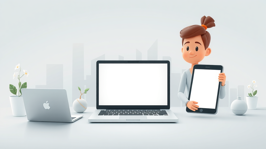 digitale markenstimme auf digitalen Geräten wie Laptop, Smartphone und Tablet in moderner Markenlandschaft