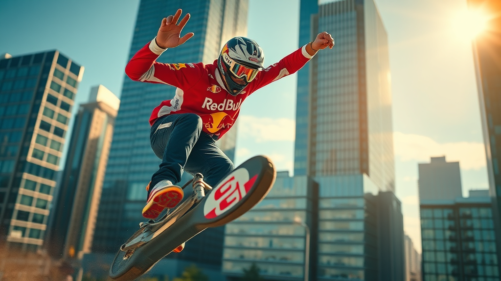 exciting action with extreme sports athlete representing Red Bull