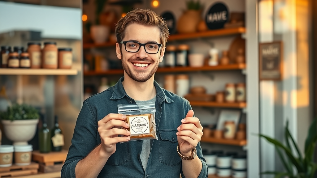 small business owner showing branded product in boutique for wirkungsvolles markenmarketing
