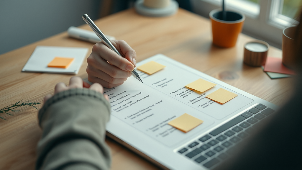 Fokussierte Person erstellt To-Do-Liste für gemeinschaftsorientierte Suchmaschinenoptimierung (SEO)