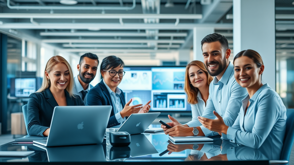 digitales marketing für marken mit wirkung - dynamic business team in modern office collaborating on a marketing strategy