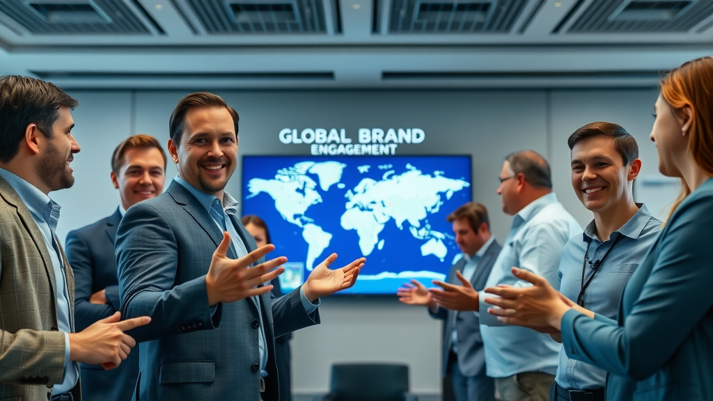 successful global brand presenting digital marketing voice strategy and engagement statistics