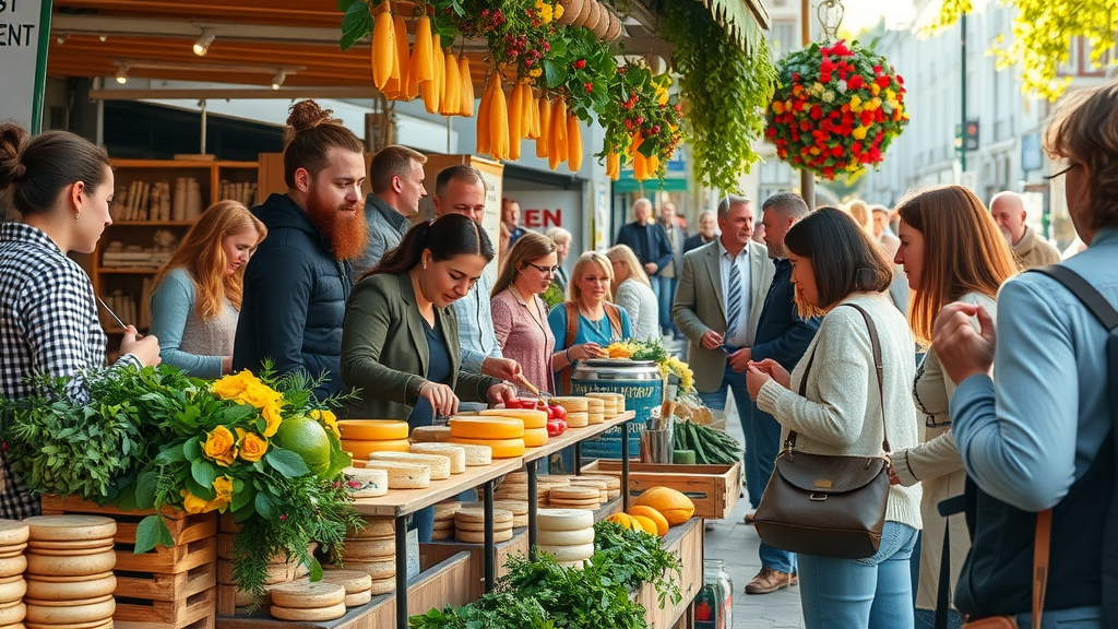 Ludwigshafen naturkost market with fresh produce and happy local shoppers
