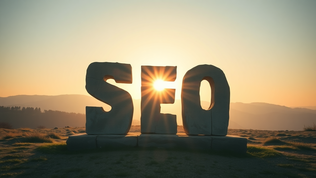 Vier starke Steinsäulen symbolisieren Inhalt, Technik, Autorität und Community als gemeinschaftsorientierte Suchmaschinenoptimierung (SEO) Grundlagen