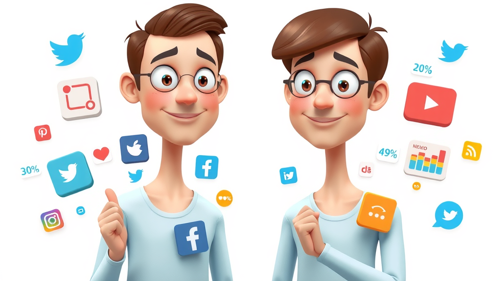 Social Media Strategie Vergleich: Infografik mit Plattformen und Vorteilen, Social Media Icons