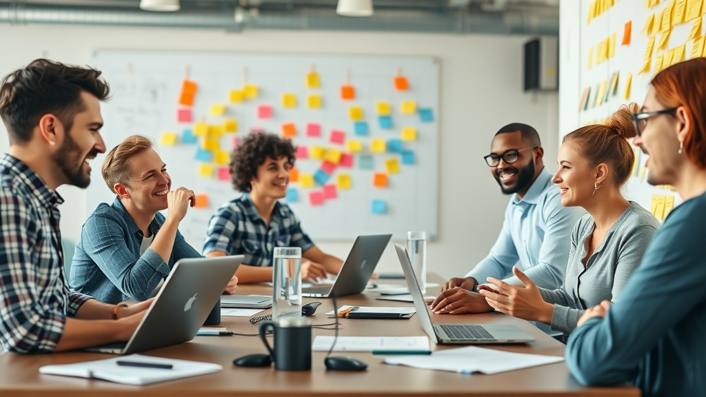 Erstellung von Inhalten für soziale Medien durch ein kreatives Team, brainstorming und Zusammenarbeit im modernen Büro