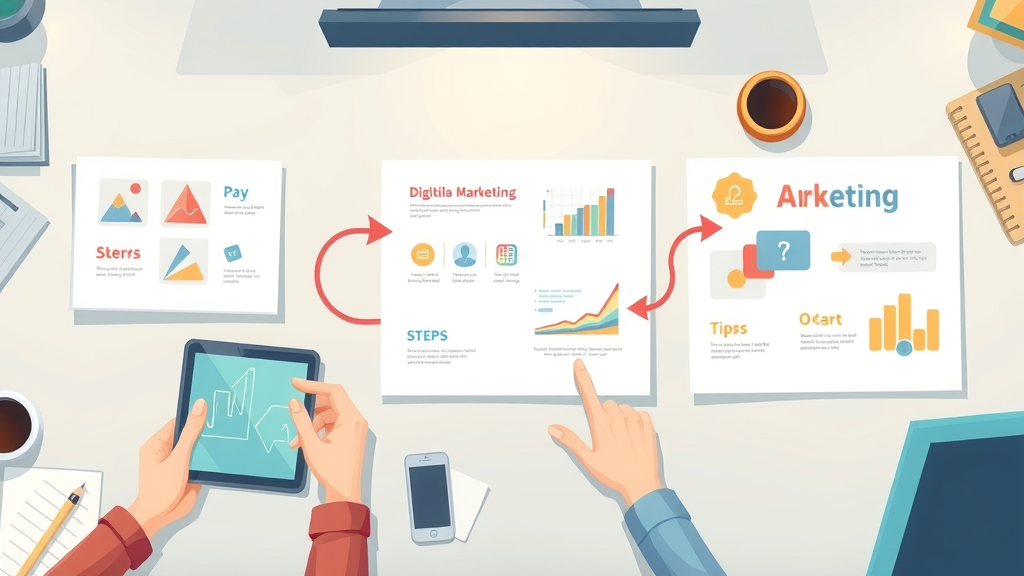 digitales marketing für marken mit wirkung - step-by-step digital marketing workflow illustration