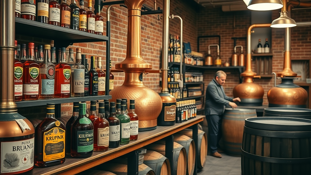 Polnische Getränke Spirituosen showcased at traditional Polish craft distillery interior