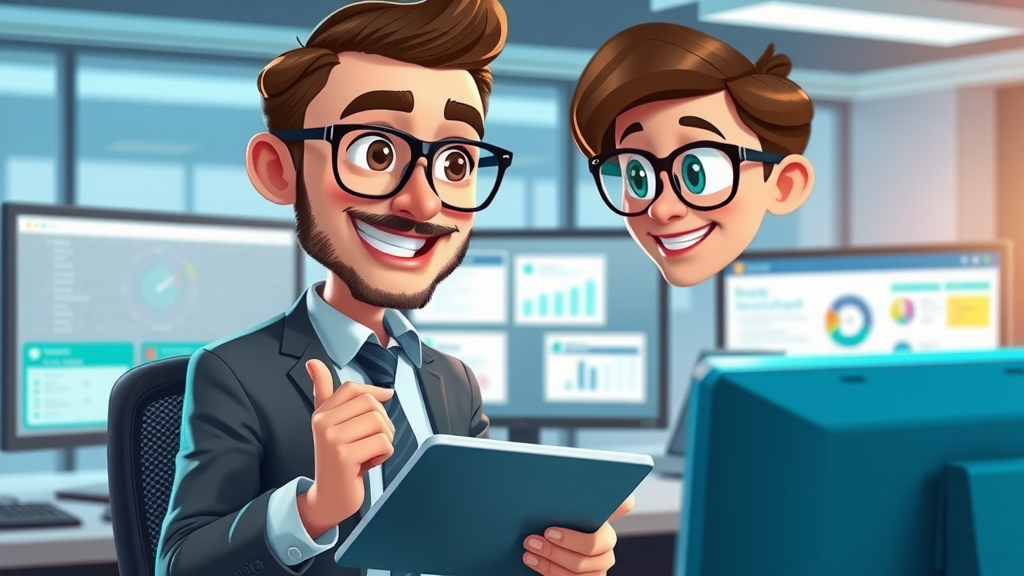 inhaltsoptimierung für markenwirkung: Beratender Experte erklärt Automations-Tools zur Contentoptimierung in einem modernen Tech-Büro.