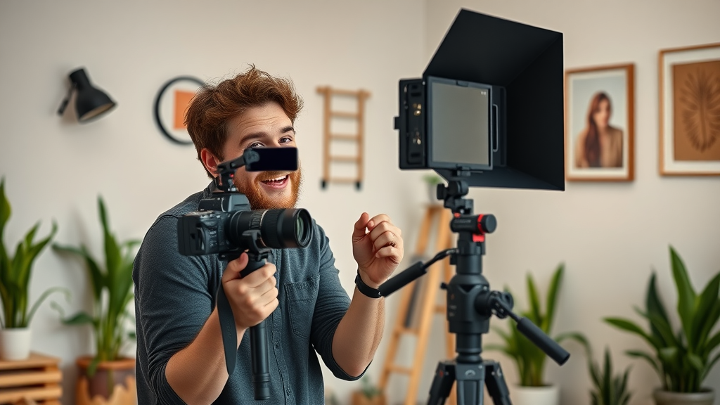 content creation - creative content creator filming a storytelling video in a minimalist studio