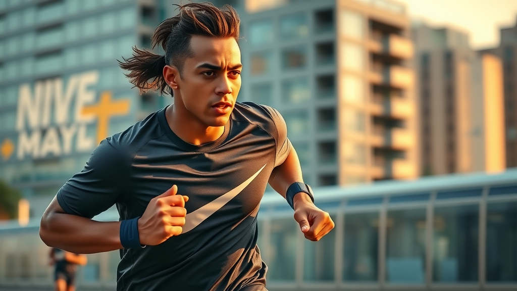Nike brand tone of voice shown by determined dynamic athlete in urban setting