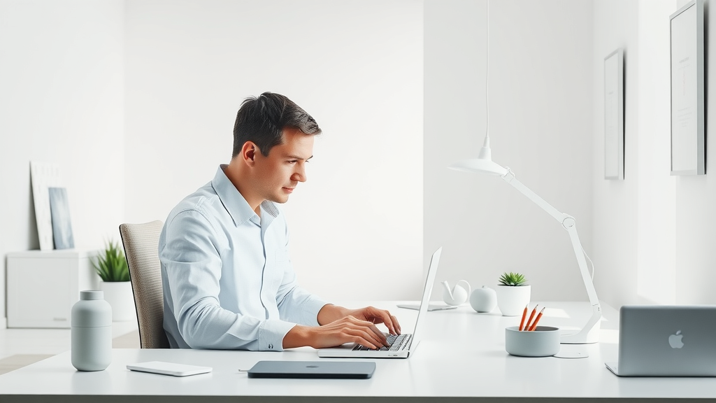 sleek and innovative Apple workspace with iconic Apple devices, minimal decor, representing Apple