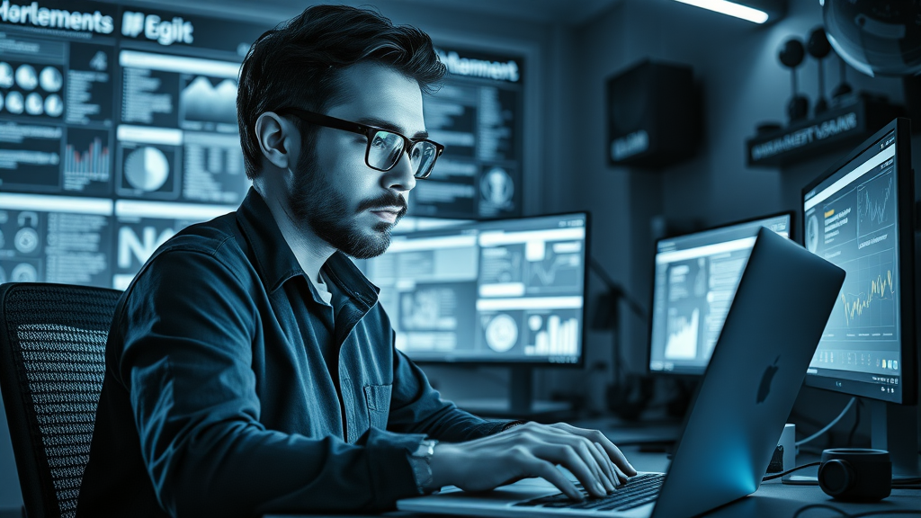 Freelancer informiert sich über aktuelle Social Media Updates, am Laptop, aktuelle Trends