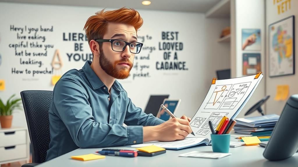 Creative brand strategist sketching storyboards, representing the creative process of brand storytelling für social impact.
