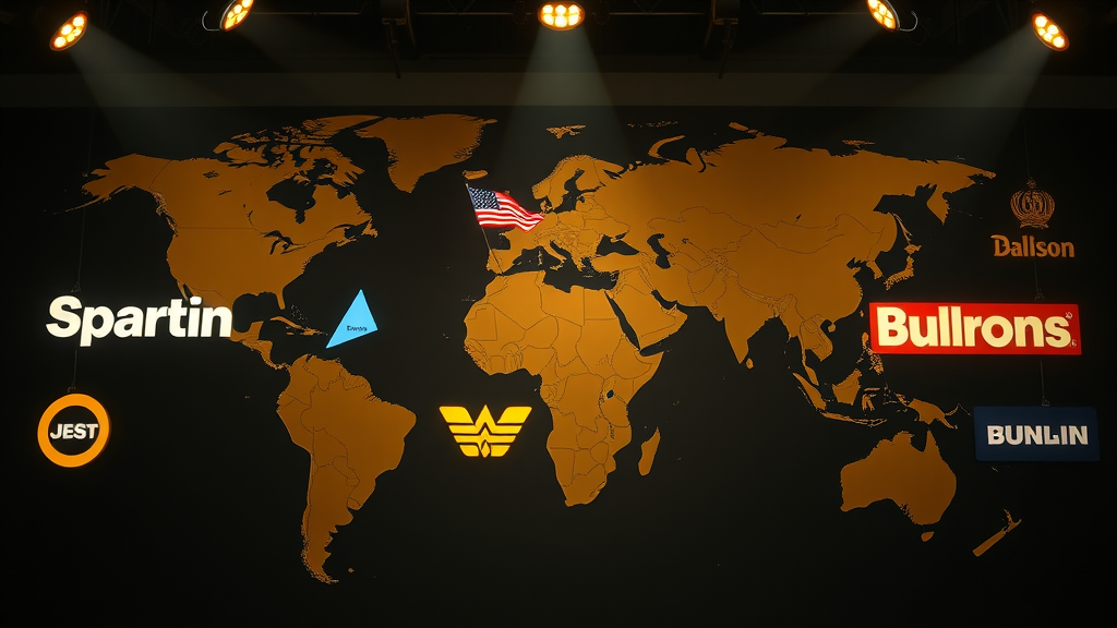 global brand logos illuminated world map