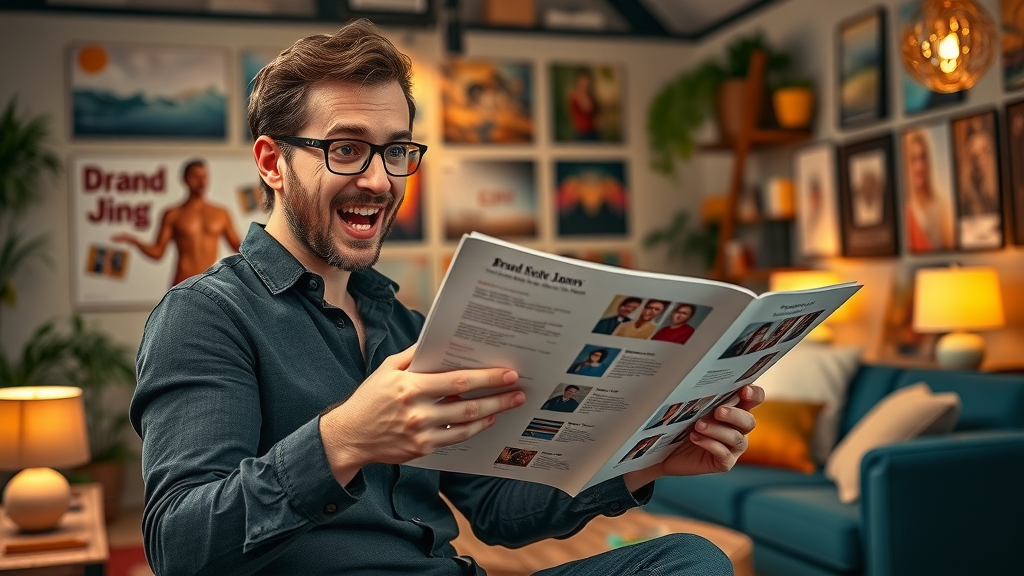 vibrant storyteller sharing brand story for wirkungsvolles markenmarketing with creative props