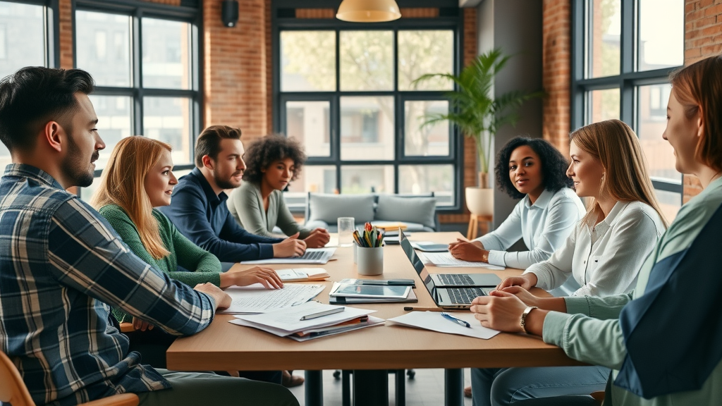 Creative editorial team planning sustainable content marketing